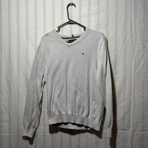 Tommy Hilfiger Mens Sweater Size M White Cotton Knit Long Sleeve V-Neck Pullove